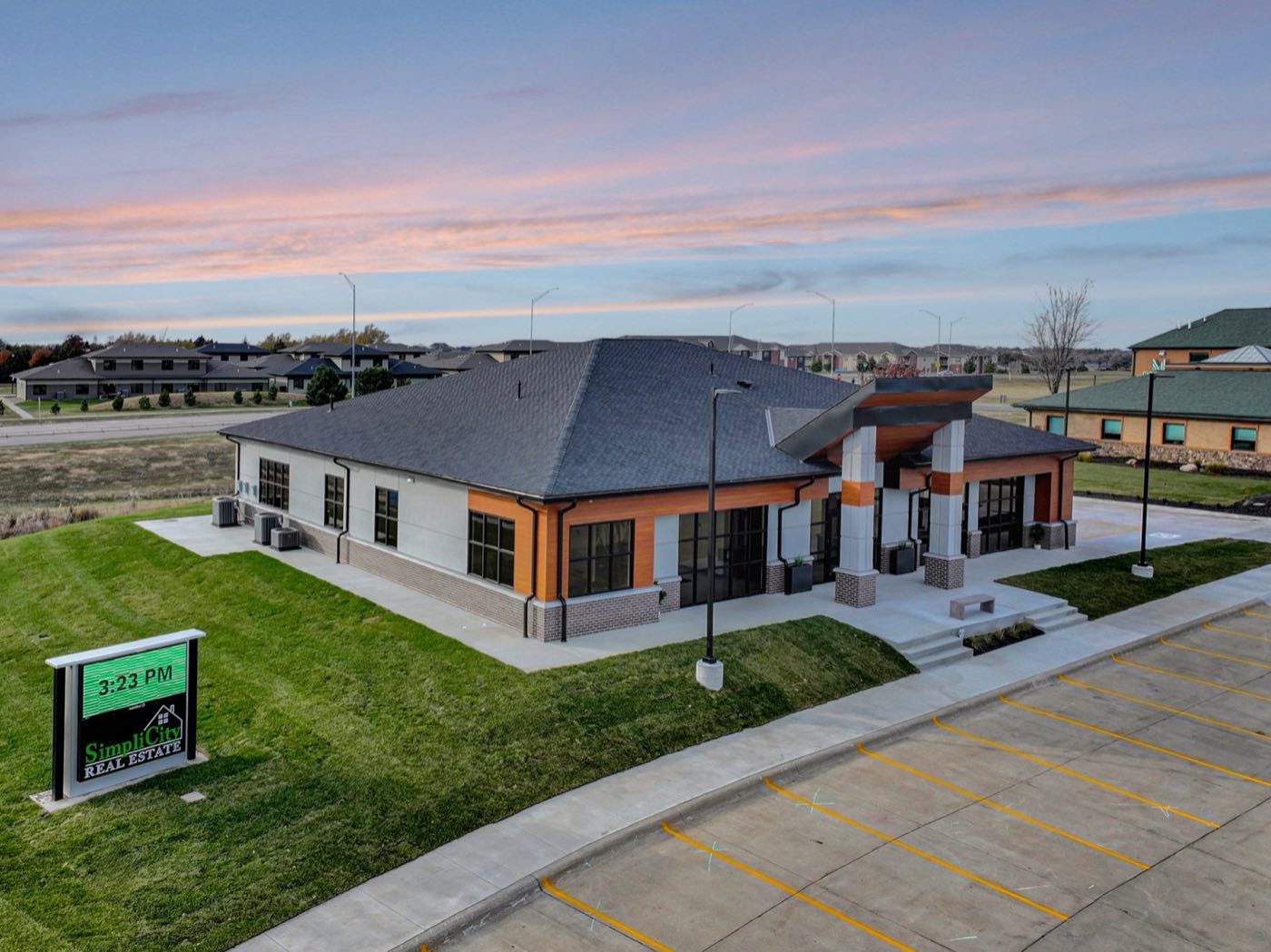 SimpliCity Real Estate office in Lincoln, Nebraska at sunset